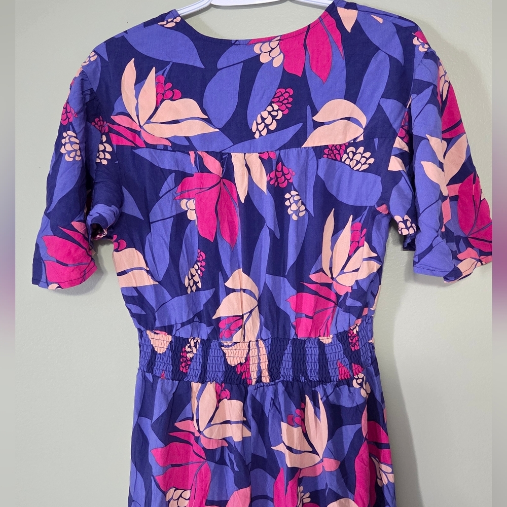Anthro(ATL) Purple+Pink Hi-Low Floral Flutter Sleeve Maxi Dress Sz L Boho-Chic - Picture 8 of 15